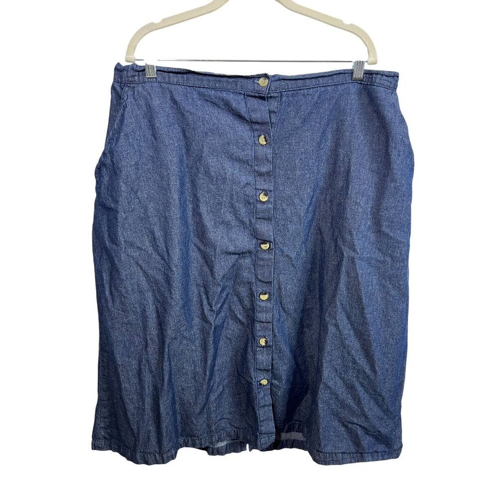 Argee Skirt Womens Plus Size 1X Jean Denim Midi Long A Line Chambray Button Blue